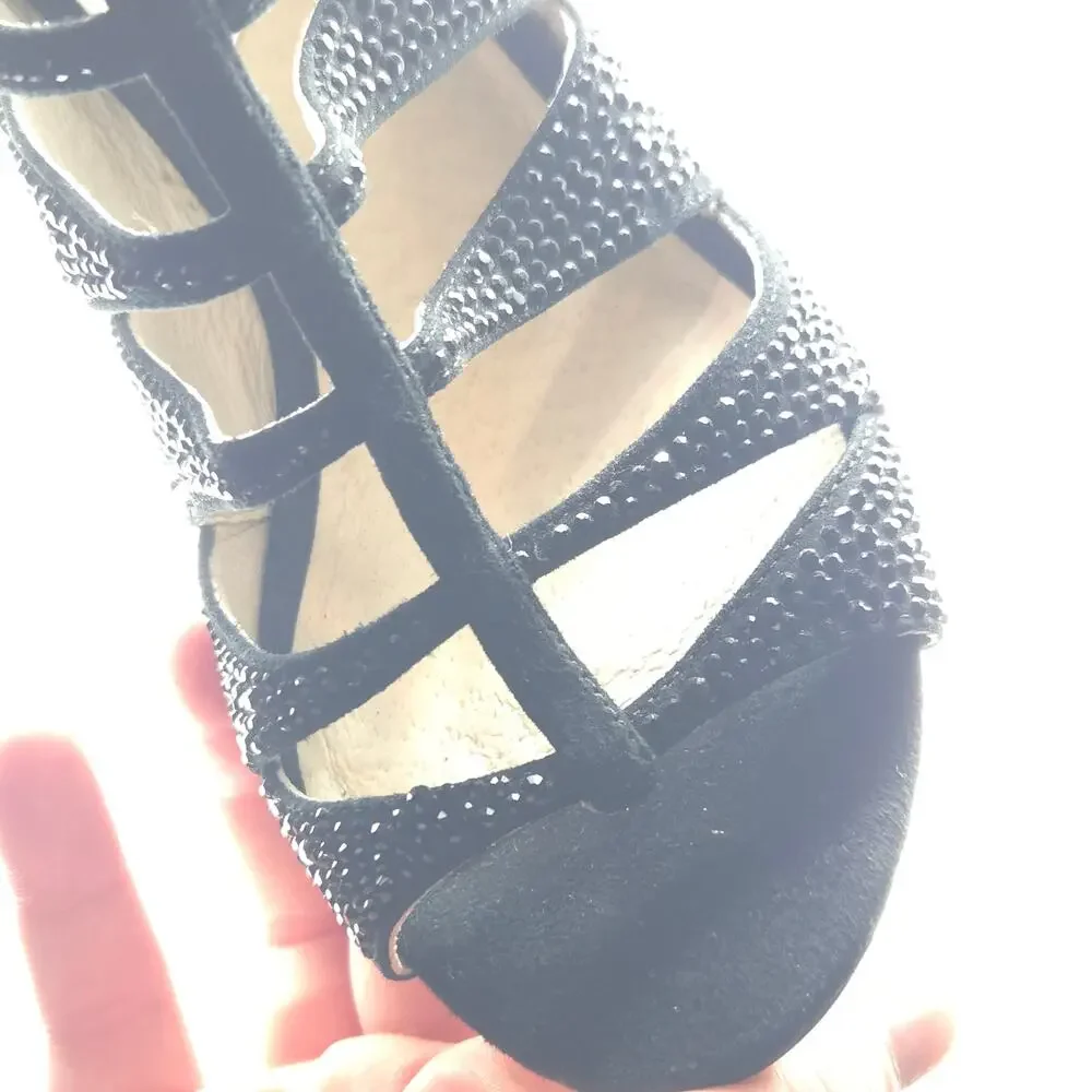 MICHAEL KORS Women's Caged Sparkle Heels Black Tan  Zip Up Stiletto Size 6